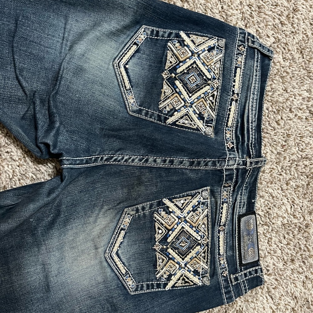 Grace Blue Boot Cut Jeans with Embellished Pockets